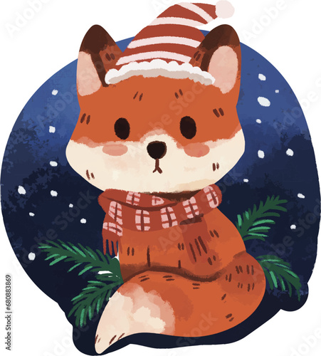 red fox cub with christmas tree