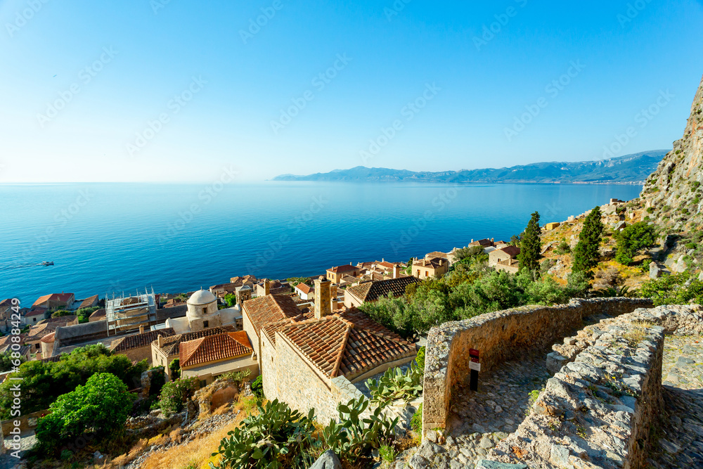Monemvasia, Greece. View over the fortified town	