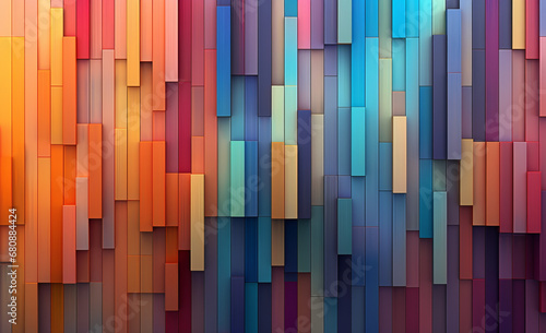 A 3D abstract of colourful geometric blocks in a dynamic pattern.