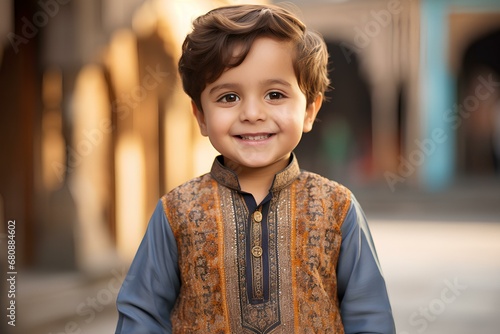 Portrait of baby boy in Asian traditional dress shalwar kameez photo