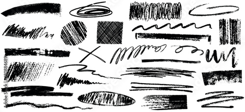 Hand drawn charcoal pencil lines, squiggles and rough crayon strokes. Scribble, scrawls and grunge textured doodles with black brush. Grungy graphite pen art brushes, freehand chalk drawing stripes.