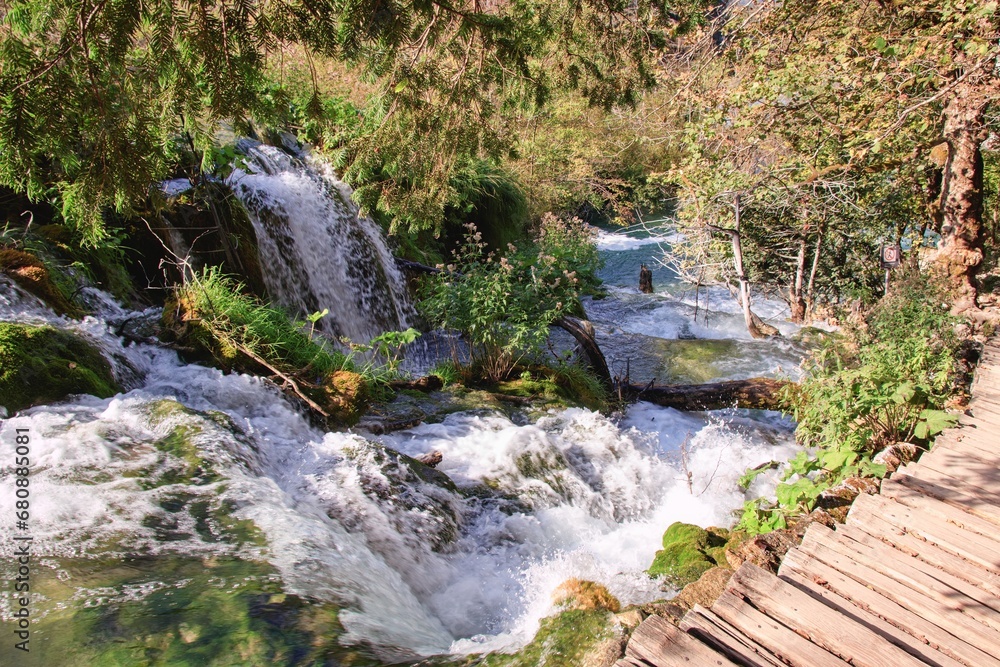 The waterfalls and cascades at national park Plitvice lakes, Croatia 