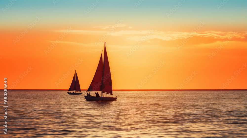 Sailboat in the sea at sunset