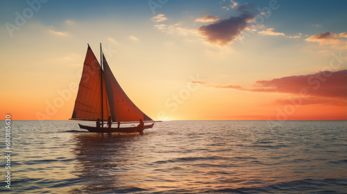 Sailboat in the sea at sunset © standret