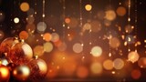 Abstract background of glitter lights and golden chirstmas ball, banner, AI generated