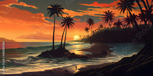 Summer sunset on island beach