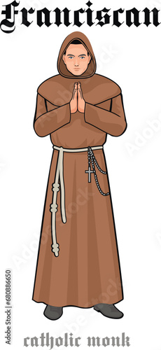 catholic monk in robes, flat illustration