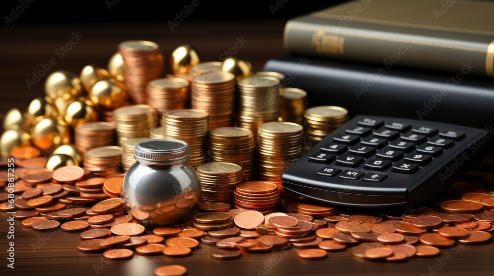 Calculator Stack Coins Wooden Block Text, International Anti-Corruption Day Background, For Banner Design And Printing Calculator Stack Coins Wooden Block Text, International Anti-Corruption Day Background, For Banner Design And Printing