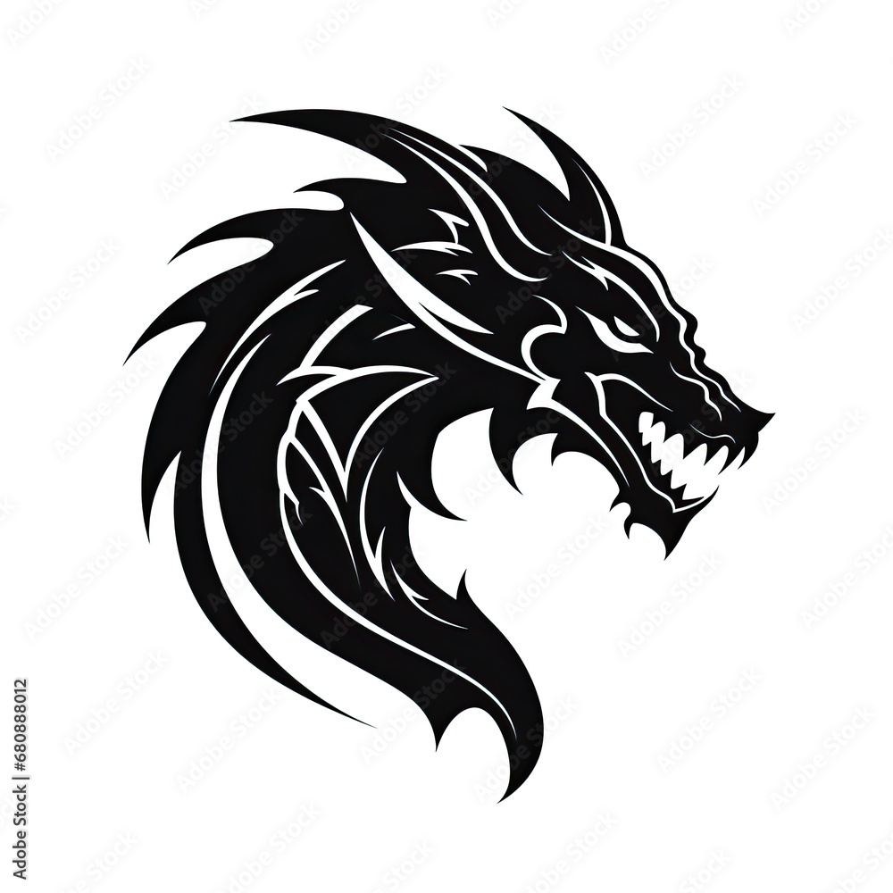 black stylized large dragon head silhouette on white background black stylized large dragon head silhouette on white background