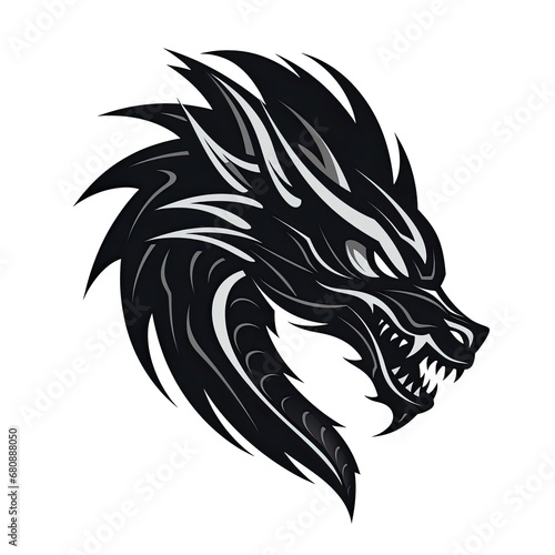 black stylized large dragon head silhouette on white background