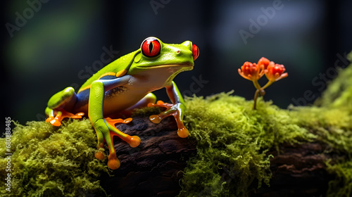 Tree frog on a branch, in the style of vibrant © Dament