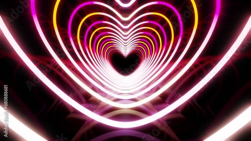 Heart Neon Line Tunnel glowing fluorescent lights corridor stage CG background photo