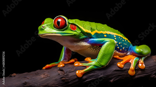 Tree frog on a branch, in excited style