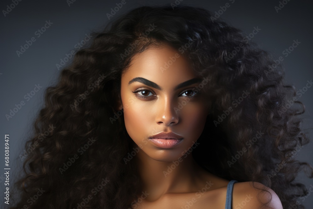 African American Beauty Model With Fashionable Black Hair - obrazy, fototapety, plakaty 