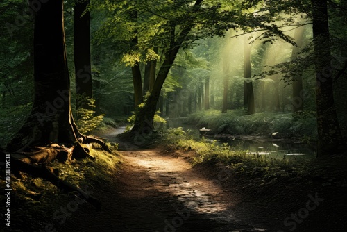 Fantasy Forest With Sun Rays And Greenery