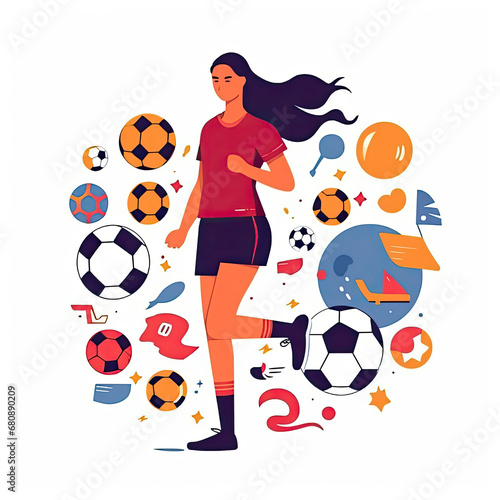 Women football soccer player kicking soccer ball vector tshirt design graffiti AI Generated