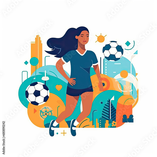 Women football soccer player kicking soccer ball vector tshirt design graffiti AI Generated