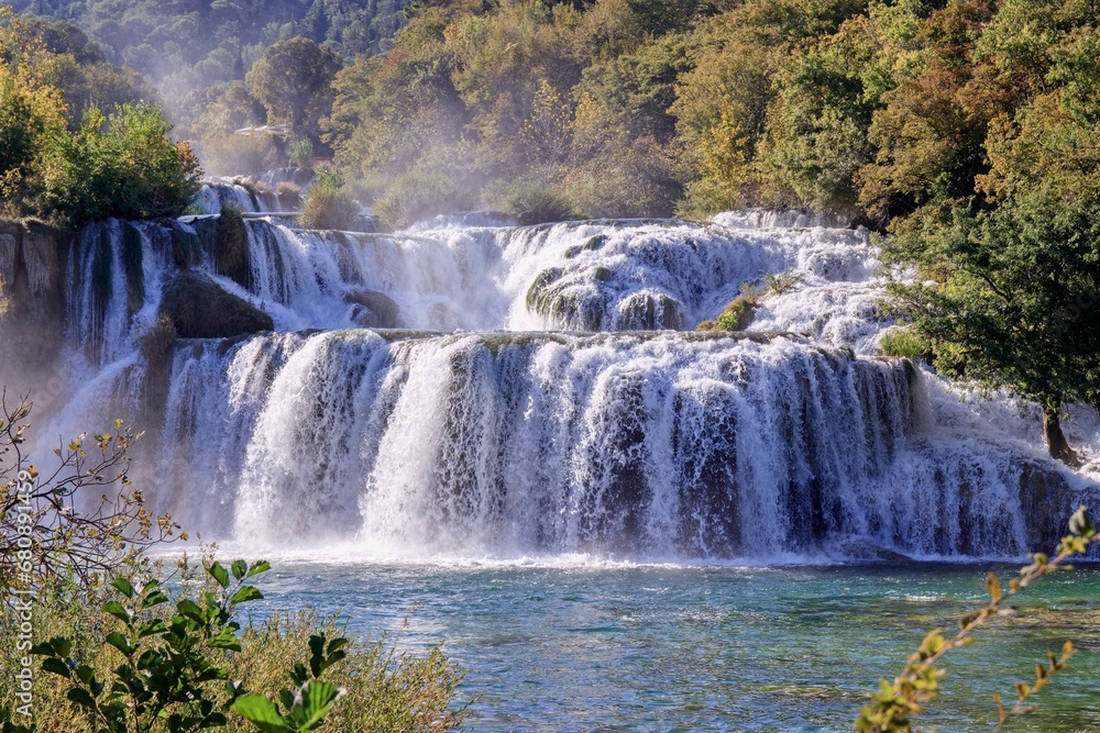 A stunning waterfalls and clean lakes in the national park Krka, Croatia