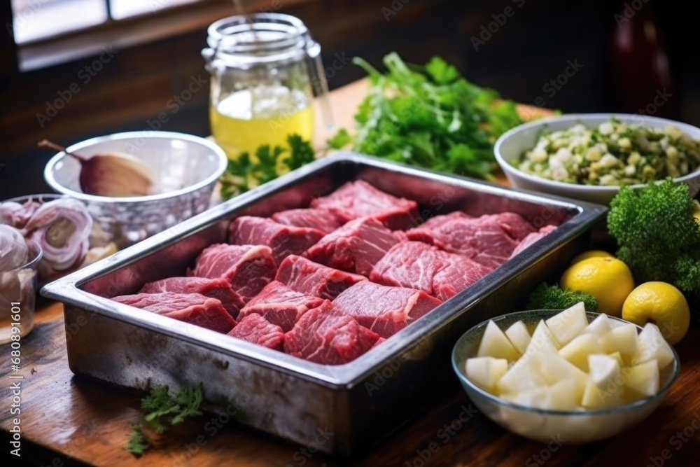 preparation scene of marinading beef for asado preparation scene of marinading beef for asado