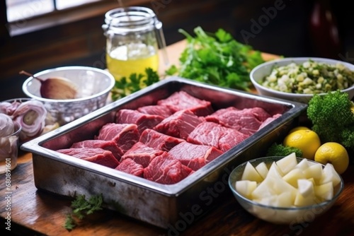 preparation scene of marinading beef for asado