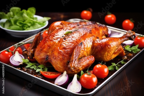 honey glazed barbecued chicken on a silver tray