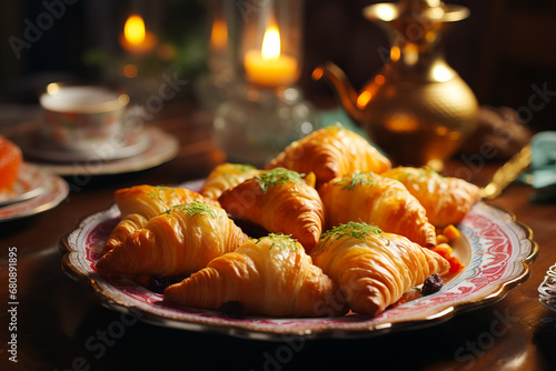 national Asian pastry, meat samosa served on the table photo