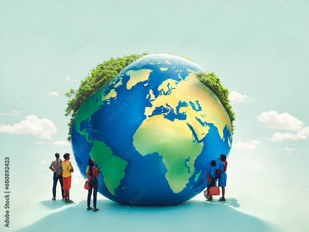 a group of diverse people standing around a globe, symbolizing international cooperation a group of diverse people standing around a globe, symbolizing international cooperation