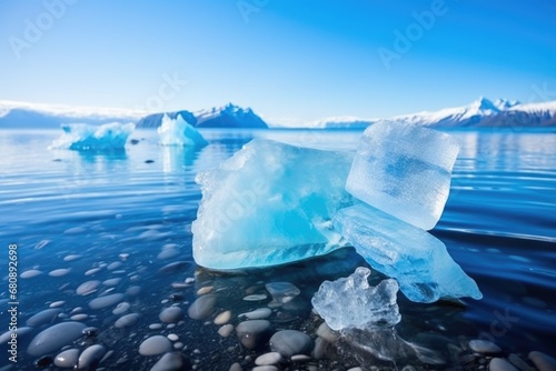 glacier ice shards splashing into the sea photo
