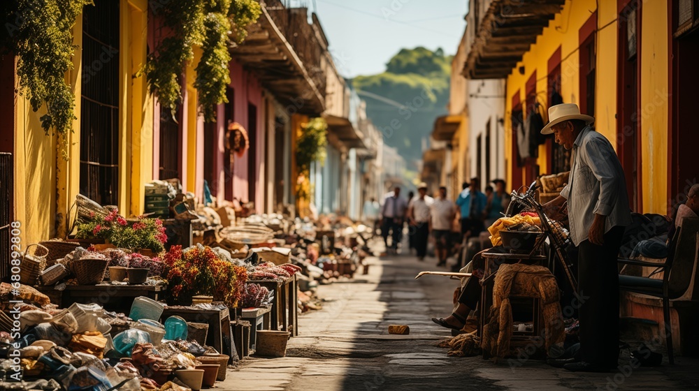 Roads of Mexico, Streetmarket, colourful houses