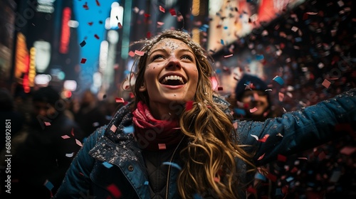 portrait of a woman celebrating newe years eve in new york