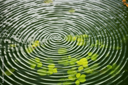 water ripples spreading from a floating leaf