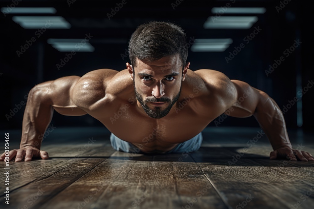 Strong Man Doing Pushups In The Gym. Сoncept Gym Workout, Strength Training, Pushups, Strong Man, Fitness Strong Man Doing Pushups In The Gym. Сoncept Gym Workout, Strength Training, Pushups, Strong Man, Fitness
