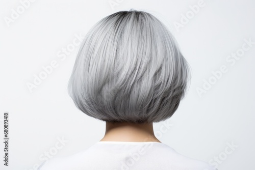 Short Gray Straight Hair Rear View On White Background