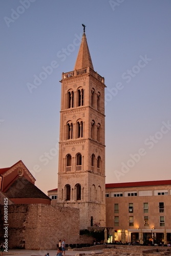 Tower of St. Stosija at the square in old town at city Zadar, Croatia photo