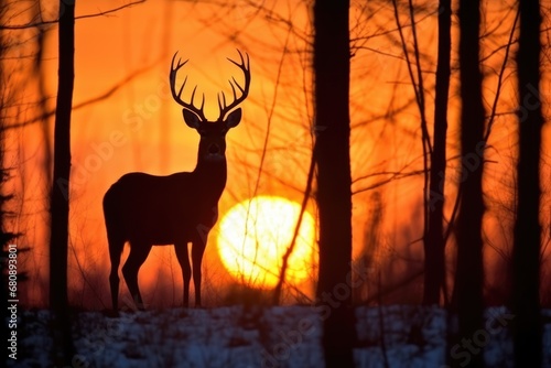 sunset creating a vivid silhouette of a wild deer