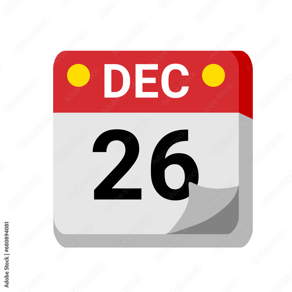26 december calendar isolated on white transparent background for event, birthday, date, month, day, appointment, agenda, business and deadline 26 december calendar isolated on white transparent background for event, birthday, date, month, day, appointment, agenda, business and deadline