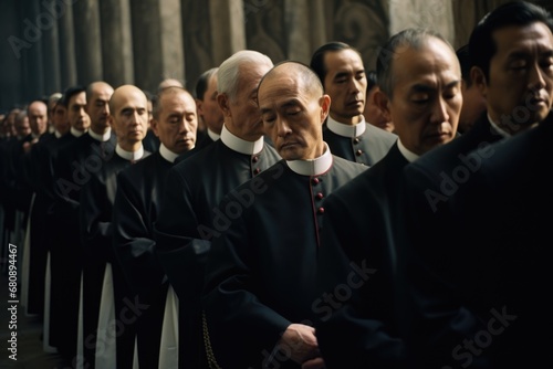 priests in a line during a religious ceremony photo