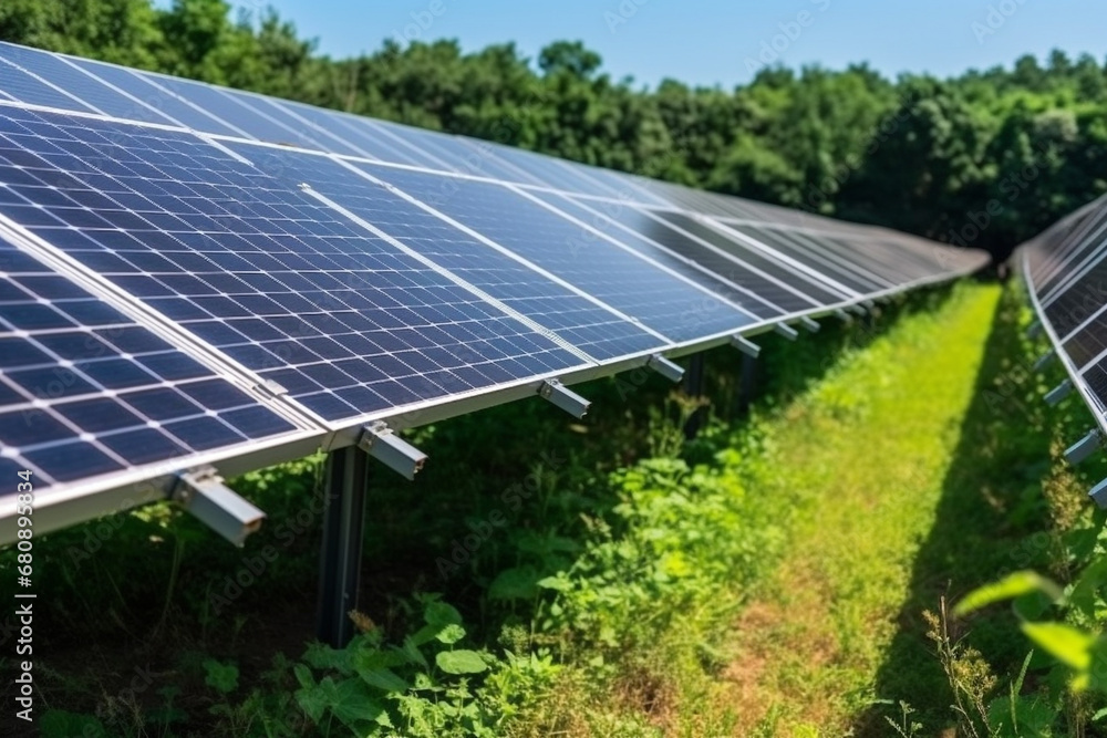 solar farm, with its rows of solar panels harnessing sun's energy to