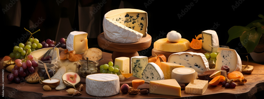 a range of gourmet cheeses, artistically presented to emphasize variety and taste a range of gourmet cheeses, artistically presented to emphasize variety and taste