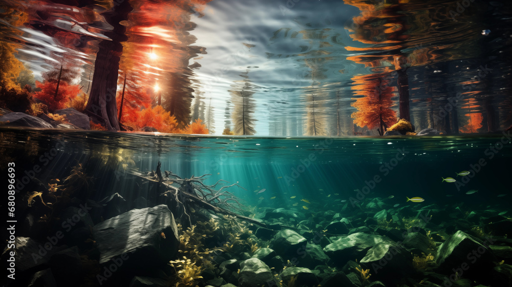 Beautiful underwater seascape wallpaper, background. Generative AI