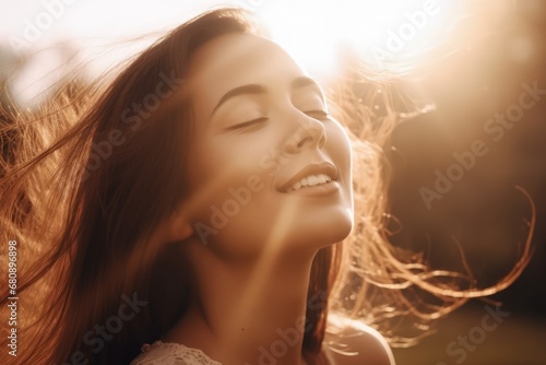 independent and smiling woman photography finding peace in nature photo
