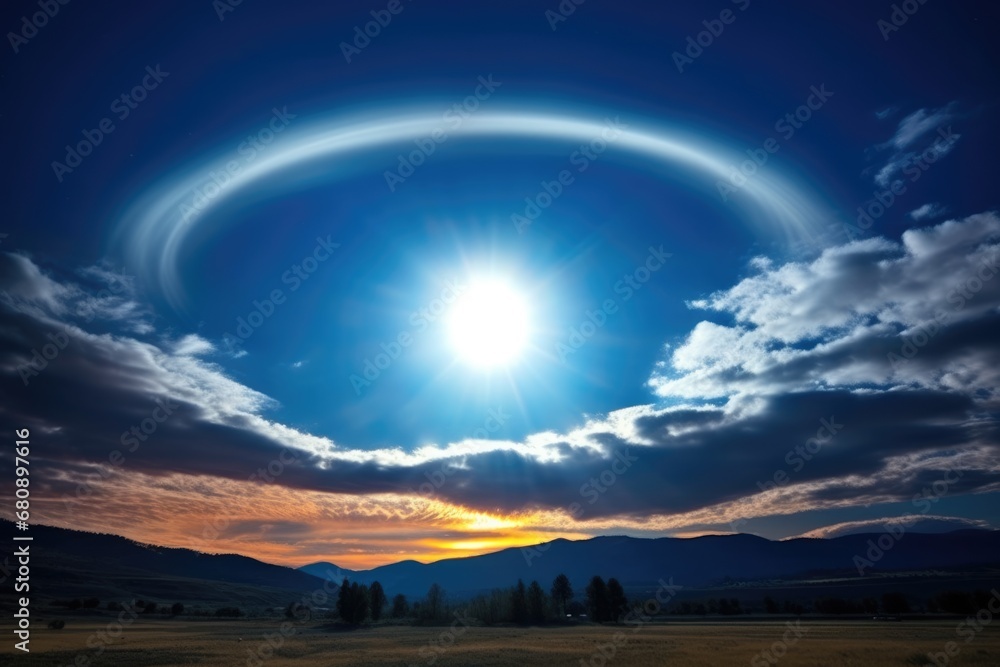 lunar halo surrounding a bright, full moon