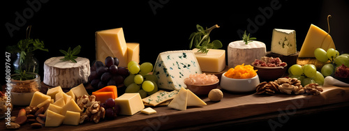 a range of gourmet cheeses, artistically presented to emphasize variety and taste