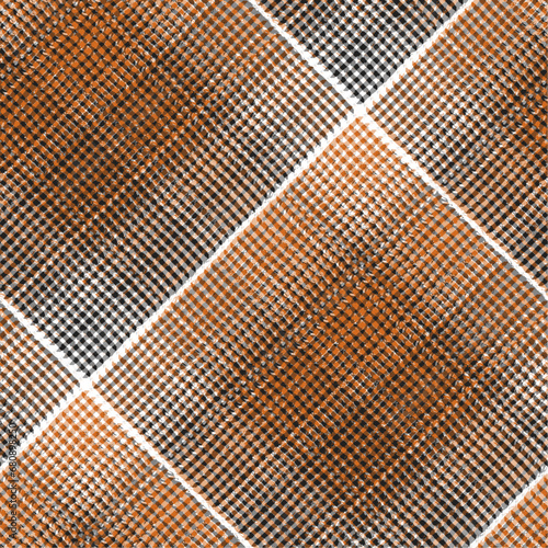 Black , White and Orange Buffalo Check Plaid Seamless Vector Pixel Patterns, with Houndstooth Flannel Shirt Textile Prints Variety