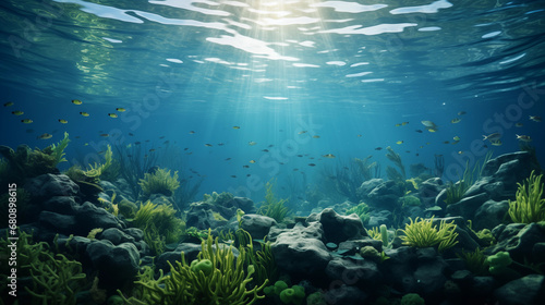 Beautiful underwater seascape wallpaper, background. Generative AI