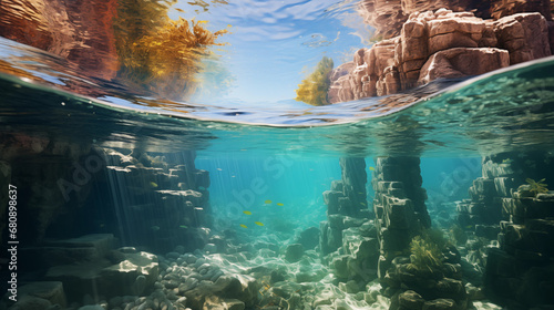 Beautiful underwater seascape wallpaper, background. Generative AI