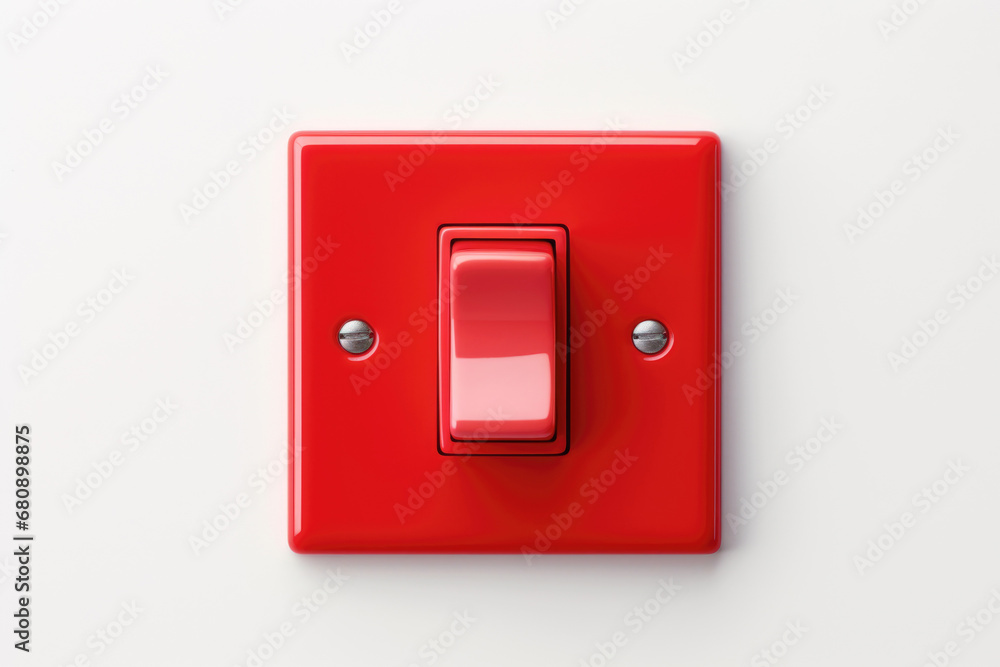 An isolated plastic switch is pressed to turn on the lights in a room An isolated plastic switch is pressed to turn on the lights in a room