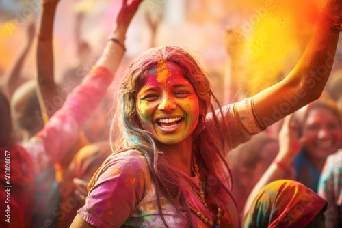 Holi festival of colors - a vibrant expression of fun and friendship, with bright powder and joyful youth.