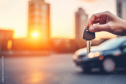 The concept of auto ownership and security, with a key representing business and service. © EdNurg