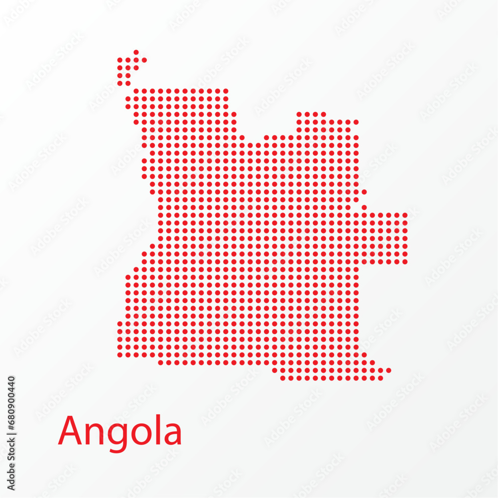 Vector illustration of a geographical map of Angola in dots